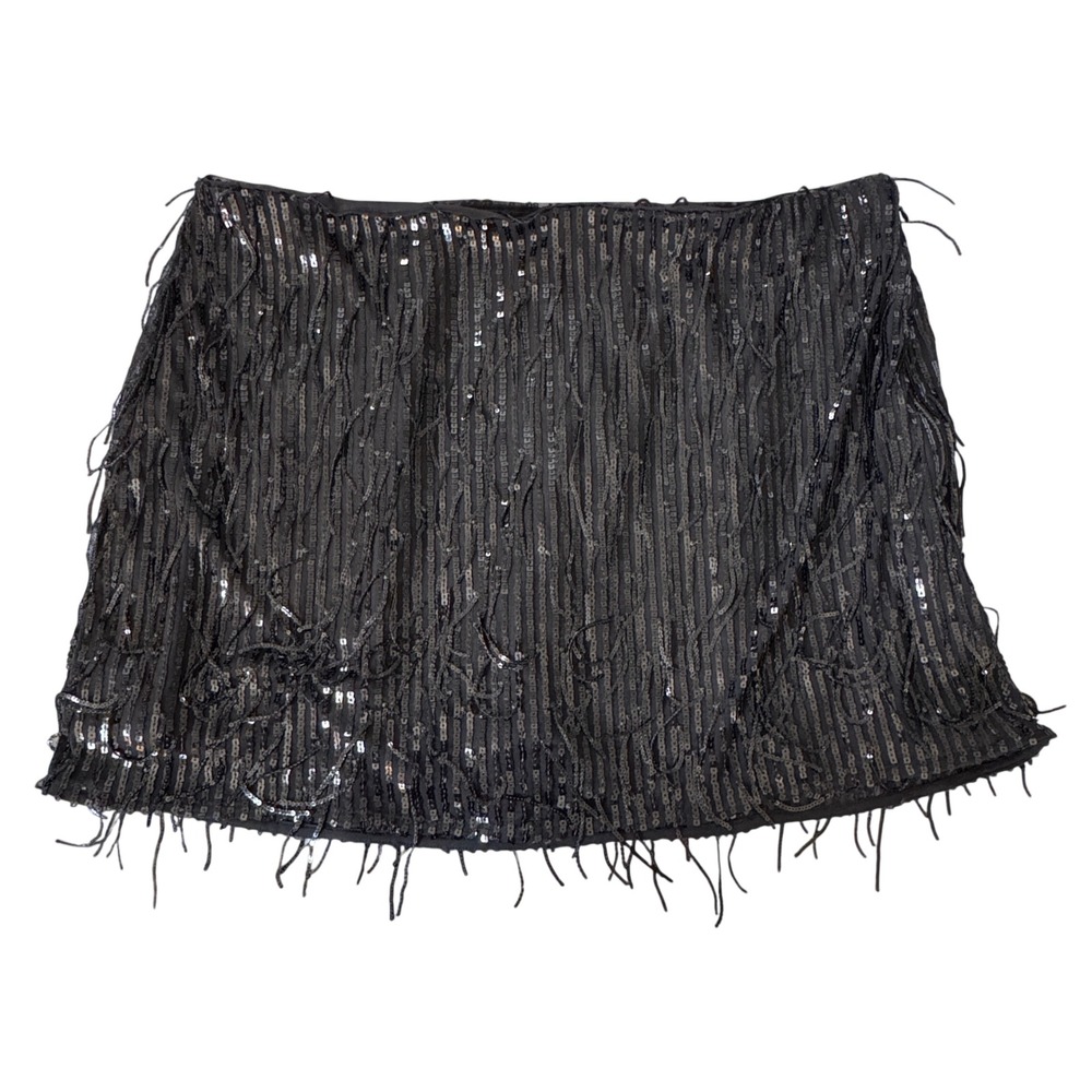 Abercrombie & Fitch Sequin Fringe Skort Black Sparkle Mini Skirt XL NWT Glam Y2K